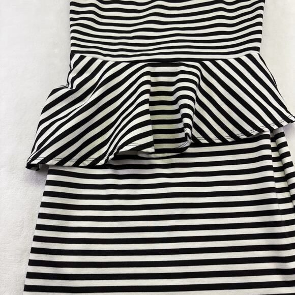Living Doll Black White Striped Peplum Bodycon Sleeveless Mini Dress Size L - Picture 5 of 9